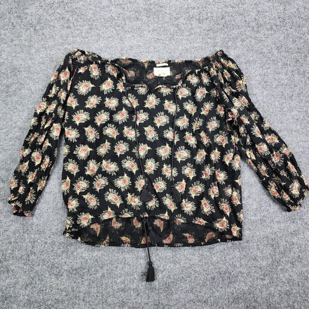 Denim & Supply Ralph Lauren Boho Floral Peasant Top Blouse Tassel‎ Size Small